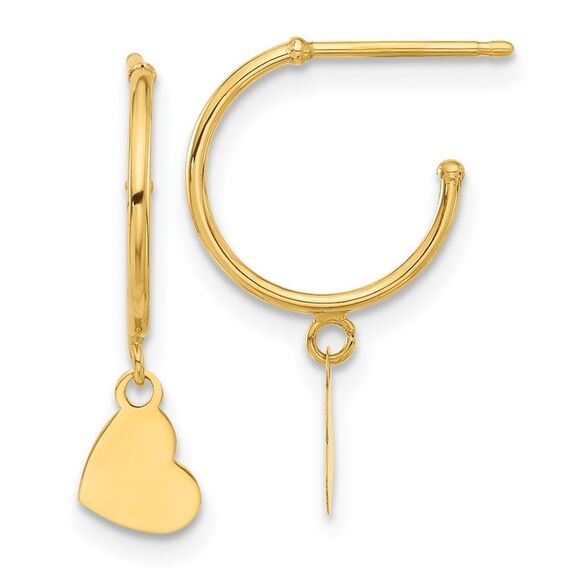 Kazi Luxury 14k Yellow Gold Polished Hoop with Heart Post Earrings